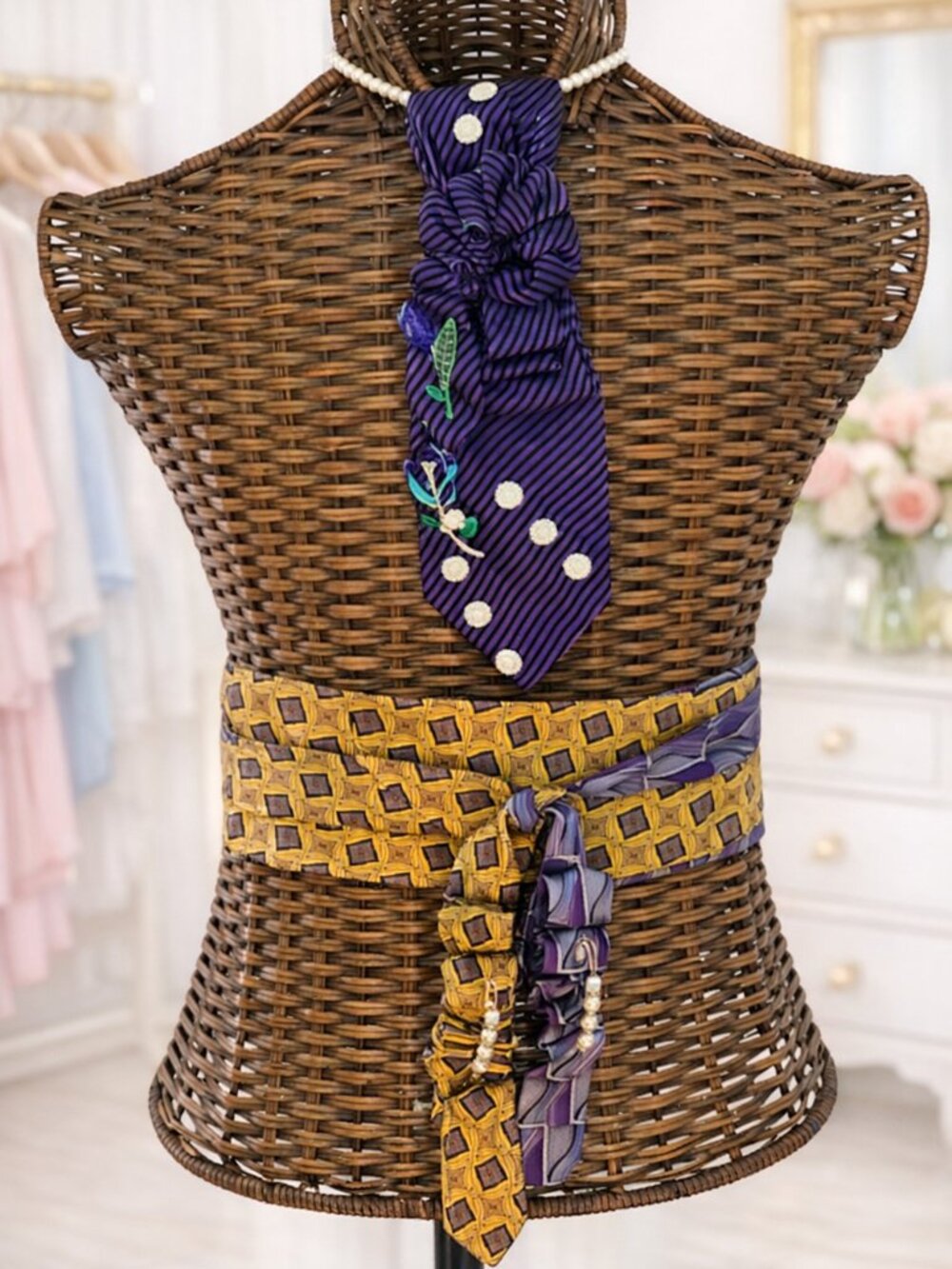 Purple Avant Garde Necktie Necklace with Obe necktie Belt